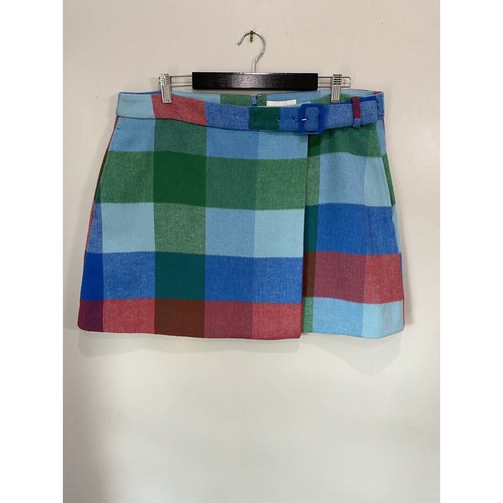 Free Assembly Faux Wrap Mini Skirt Size 16 NWT Colorful Plaid Preppy Academia